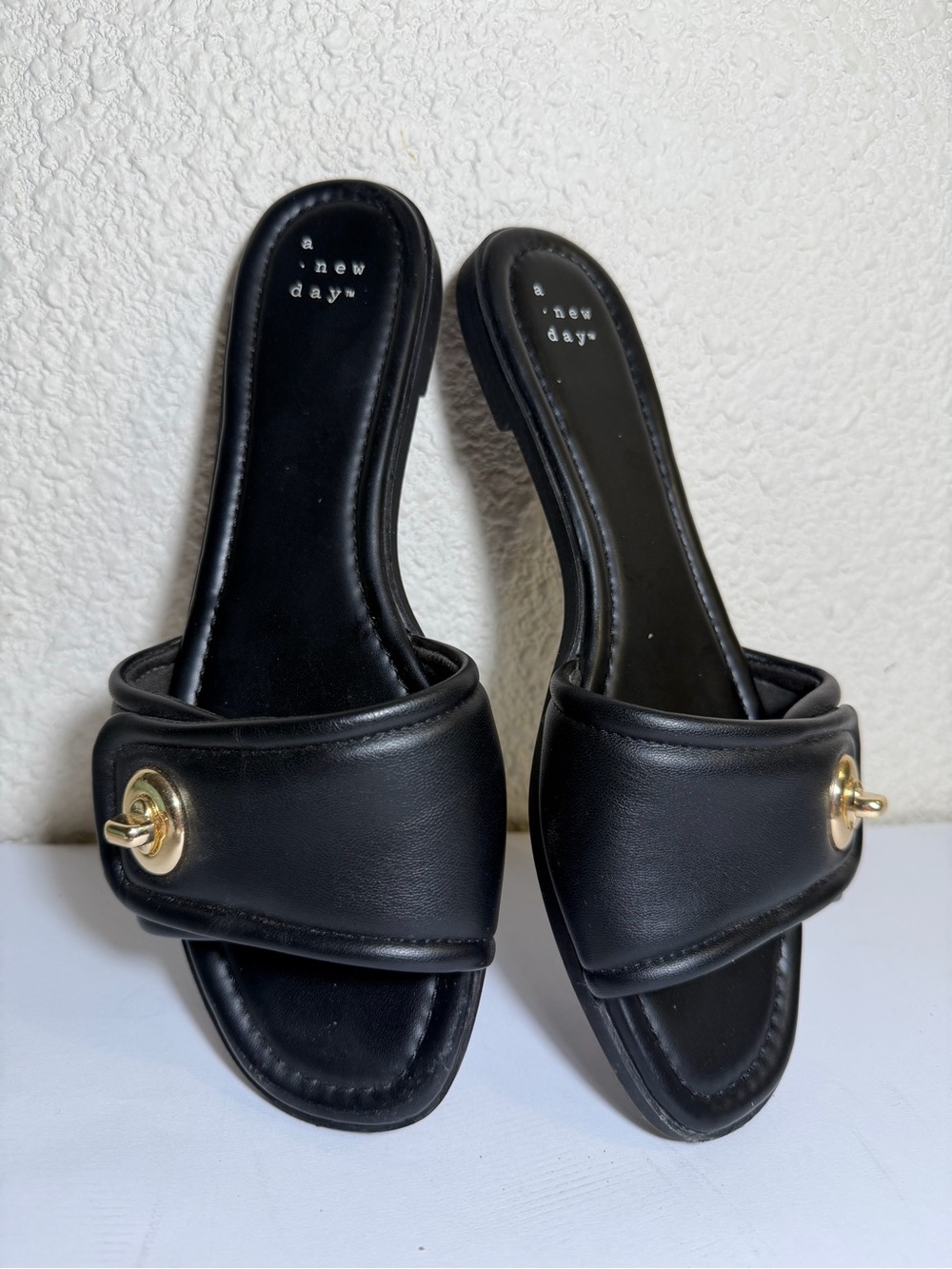 a new day Black Slide Sandals with Gold Accent Hardware - Picture 2 of 11